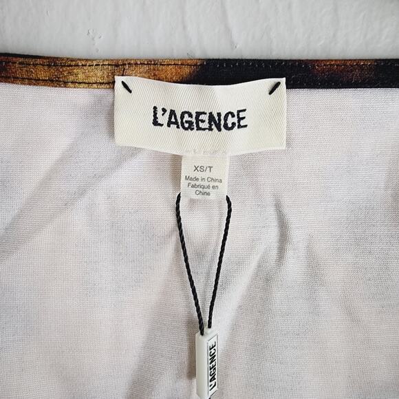 L'Agence Twisted V-Neck Leopard Print Puff Sleeve Blouse Brown Black XS NWT - Picture 5 of 9